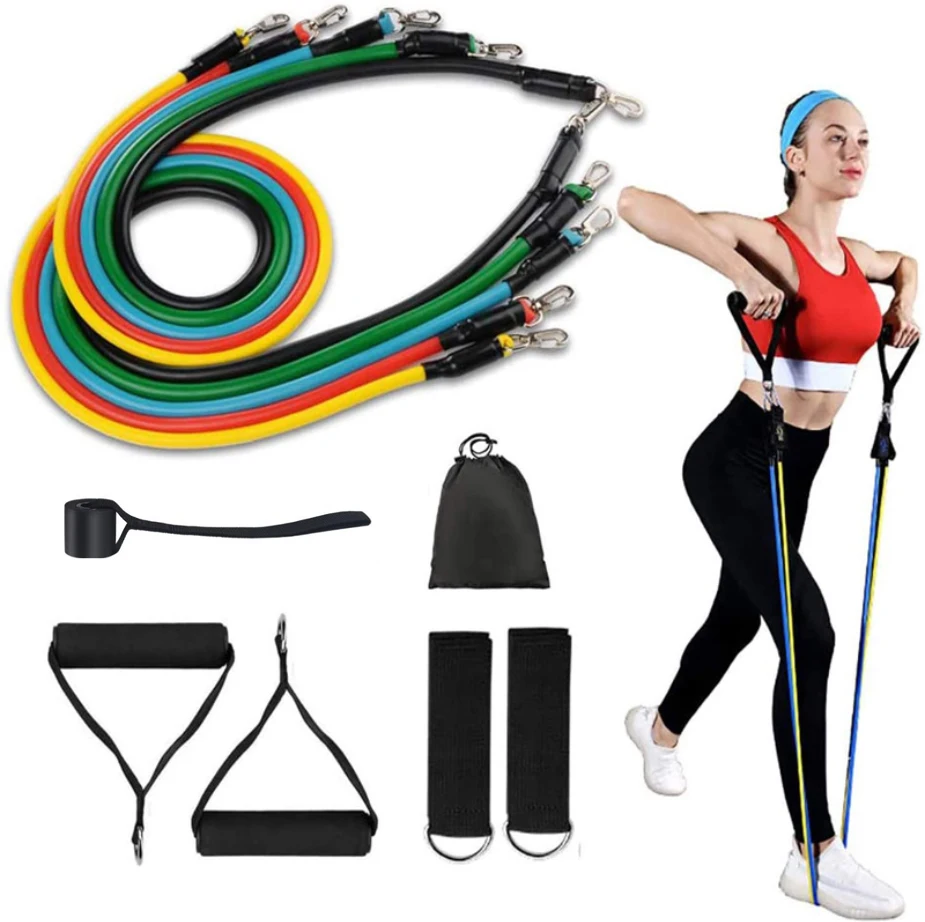 
11 PCS SET Wholesale Gym Exercise Handles And Ankle Straps Exercise Tube Workout TPE Band Resistance Set Training 