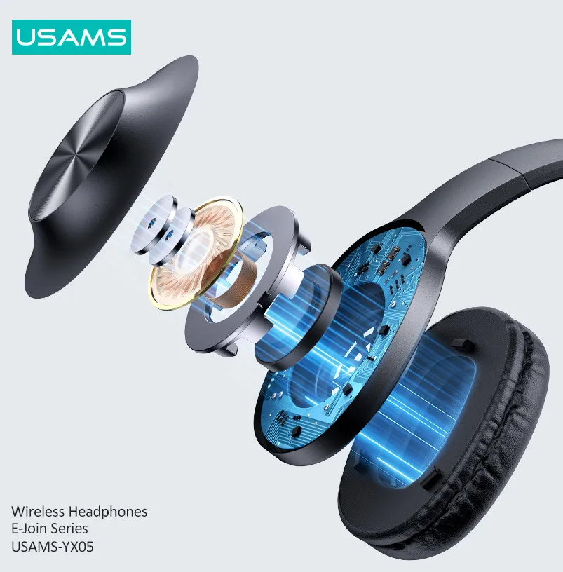 USAMS Top Sale YX05 Ear Phones Headphones Headsets Over Ear Headphone HiFi Tws Bt5.0 Sport Gaming Wireless Headphones