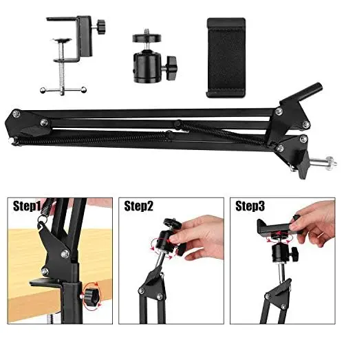 Overhead Video Stand Phone Holder Articulating Arm Mount Table Top Scissor Boom Arm Articulating Stand Tablet Phone Holder
