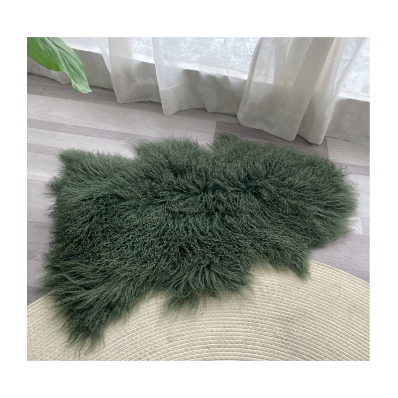 Throw Blanket Grey Fur Mongolian Tibetan Lambskin Sheepskin Pelt Tan Beige Natural Curly Fur, Natural Fur Length Plate 7-15 Days