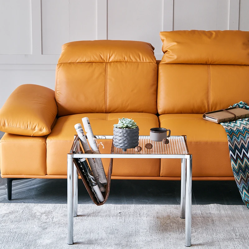 Modern Home Furniture Indoor Metal Frame Small Coffee Table Glass TOP Magazine Bag Holder Sofa Side Table