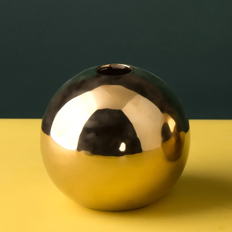 High-Grade Gilded White Black Round Vase Porcelain Interior Flower Furnishing Vase For Home Decor Ceramic