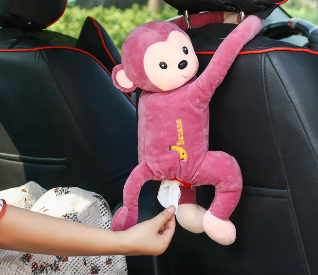 THO-8D267 Creative Cartoon Plush Monkey Tissue Box Home Office Car Hanging Paper Napkin Tissue Cover Holder