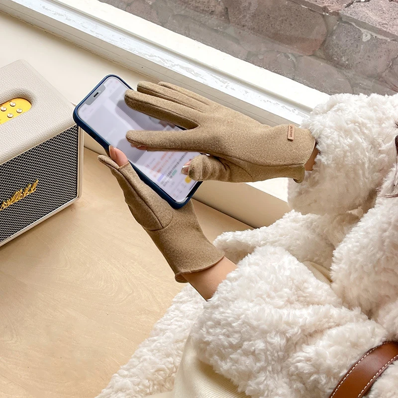 ALLCH Womens Ladies Cold Weather Faux Suede Glove with Faux Fur Trim on Cuff