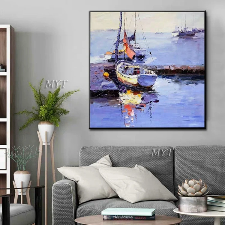 
Acrylic Textured Abstract Painting Modern Seascape Oil Painting Boat Canvas Wall Art 