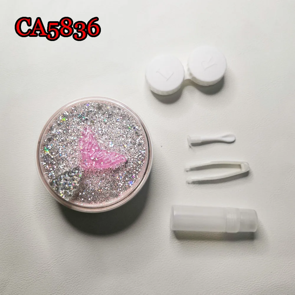 Glitter quicksand round contact lens case for eye glass Color mermaid tail travel kits CA5836