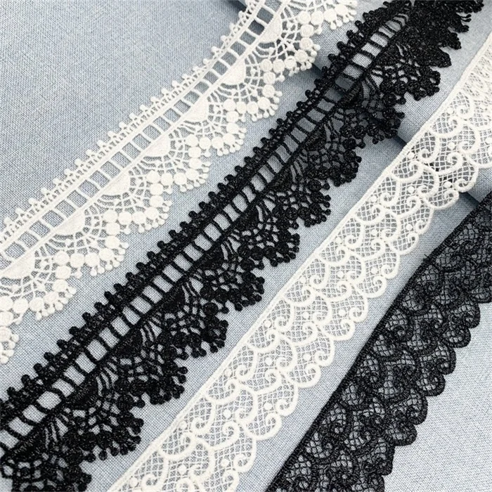China factory lace trim manufacturer wholesales chemical lace trim  sewing material white wave edge guipure  lace