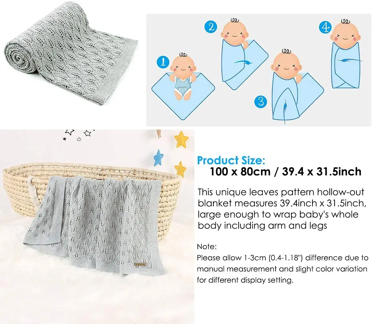 Baby Throw Blankets Newborn Soft Organic Cotton Baby Knitted Blanket Muslin Swaddle Wrap Towel Baby Stuff Security Blanket