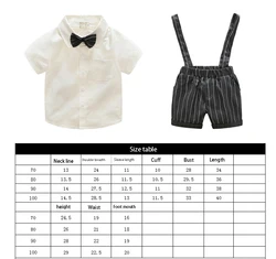 Spring and summer popular gentleman baby boy short-sleeved strap shorts shirt bow tie suit outfit