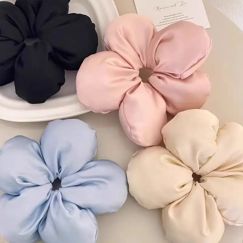 Satin Hair Scrunchies for Women Oversized Three-Dimensional Flower Design Fabric Material for Bun Ponytail Head Accessory