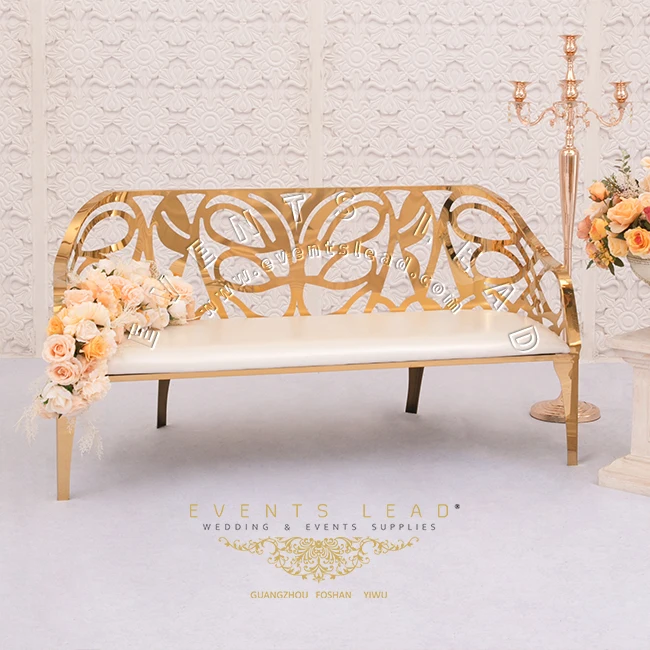 Свадебный диван с красивым узором из нержавеющей стали, сиденье для невесты и жениха, роскошное золото