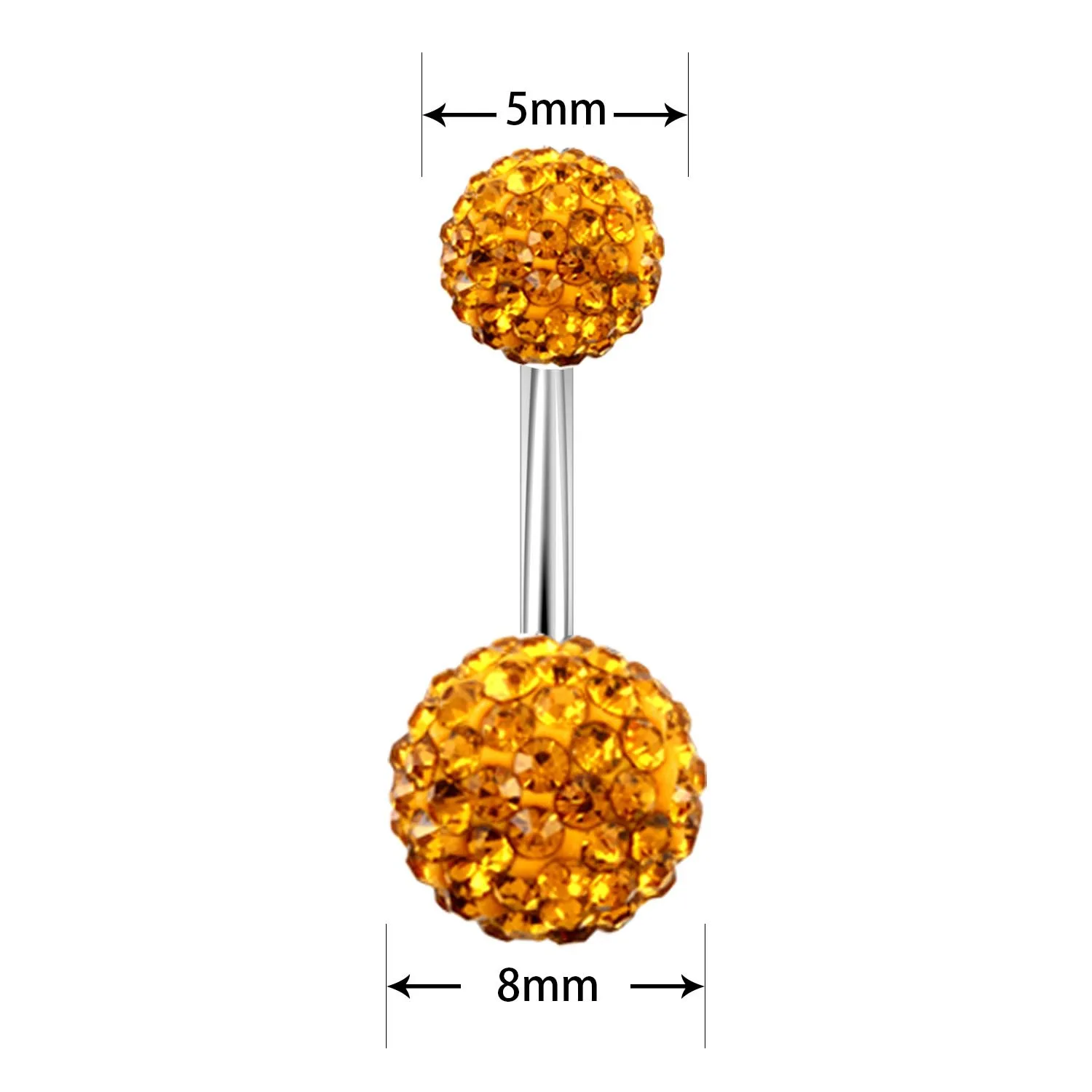 Trendy Sparkly Colorful Full Crystals 14G Body Piercing Jewelry For Girl Stainless Steel Curve Shamballa Disco Balls Belly Rings