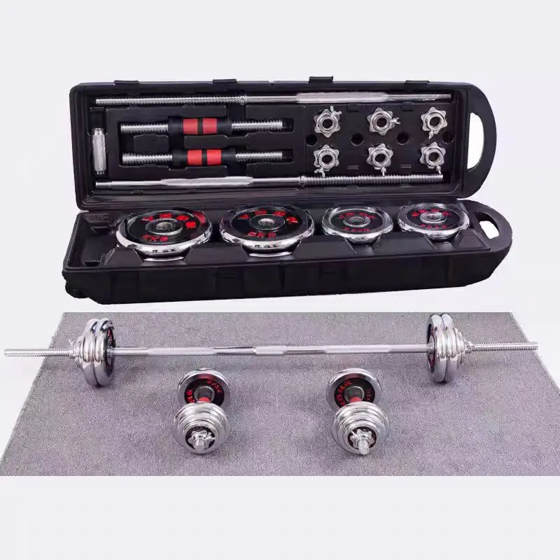 Adjustable Chromed dumbbell  barbell combination set weight lifting  barbell set fitness  50kg dumbbell gym weights dumbbell set