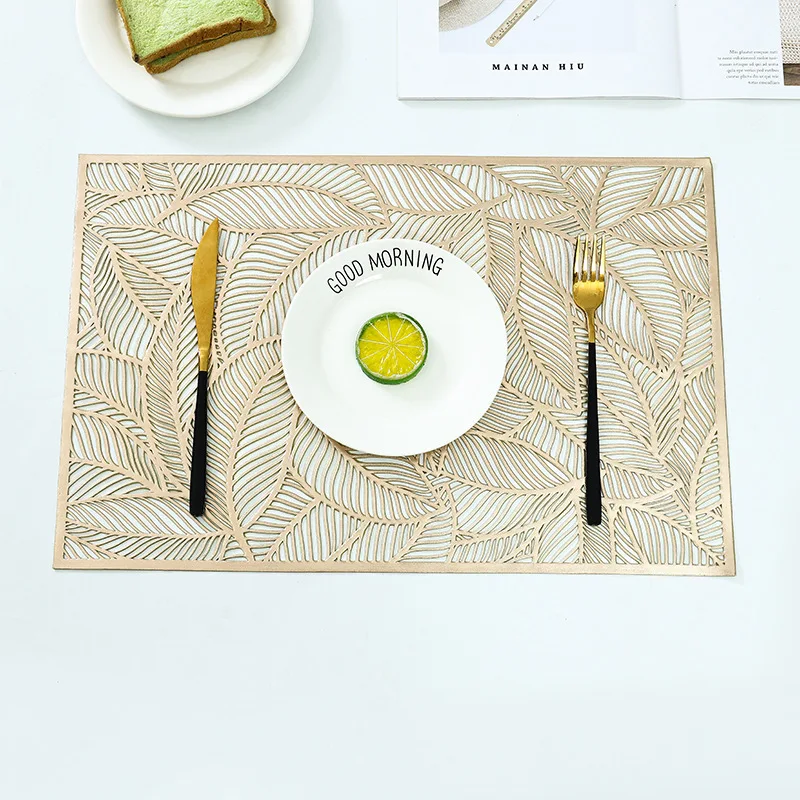 Hot selling promotion PVC placemats luxury wholesale Rectangle Leaf pattern placemats for dining table