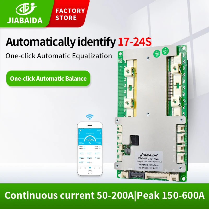 JBD Automatic Identify 8S-24S 17S 20S 21S 24S 60V 72V 84V 40A 60A 100A 150A 200A LiFePO4 Li-ion Smart BMS with UART 485 CAN NTC