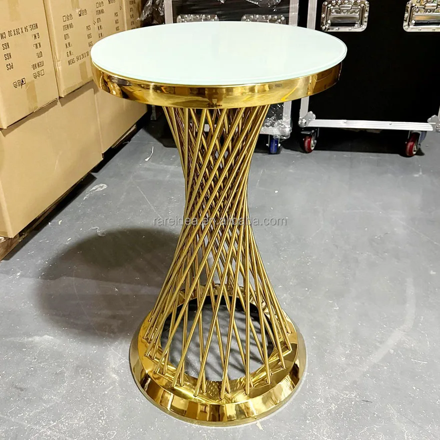 Display Twist Shape Dessert Table Stand Shiny Gold Wedding Plinth Bar Table