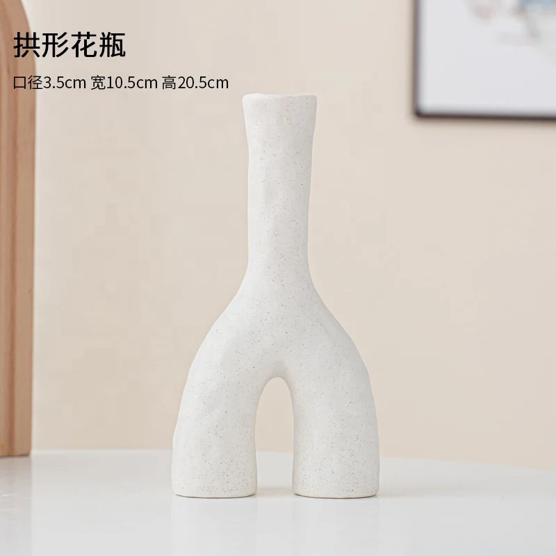 Nordic Rustic Boho Decoration Retro White Clay Pottery Flower Vase Minimalistic Small Ceramic Bud Vase for Shelf Home Decor