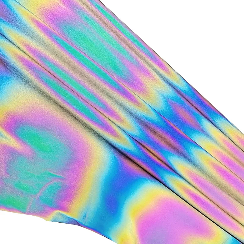 Multicolor Rainbow stretch reflective knit spandex fabric Iridescent Reflective fabric for making Jacket
