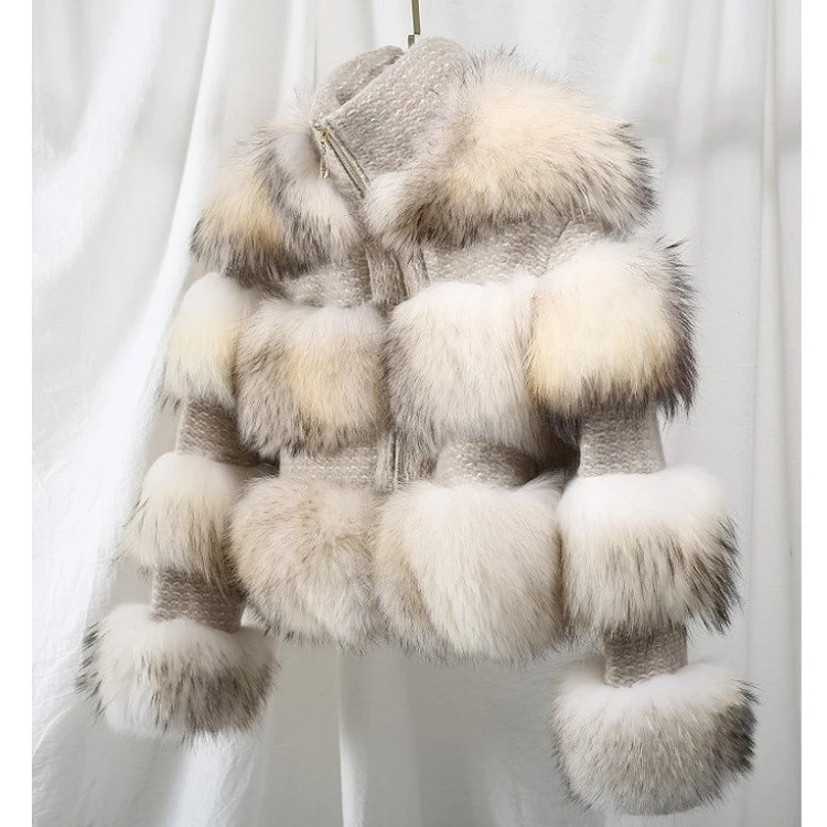 Manufacturer Genuine Natural Raccoon Fur Coat Women Coat Natural Real Fur Jacket Dress Women