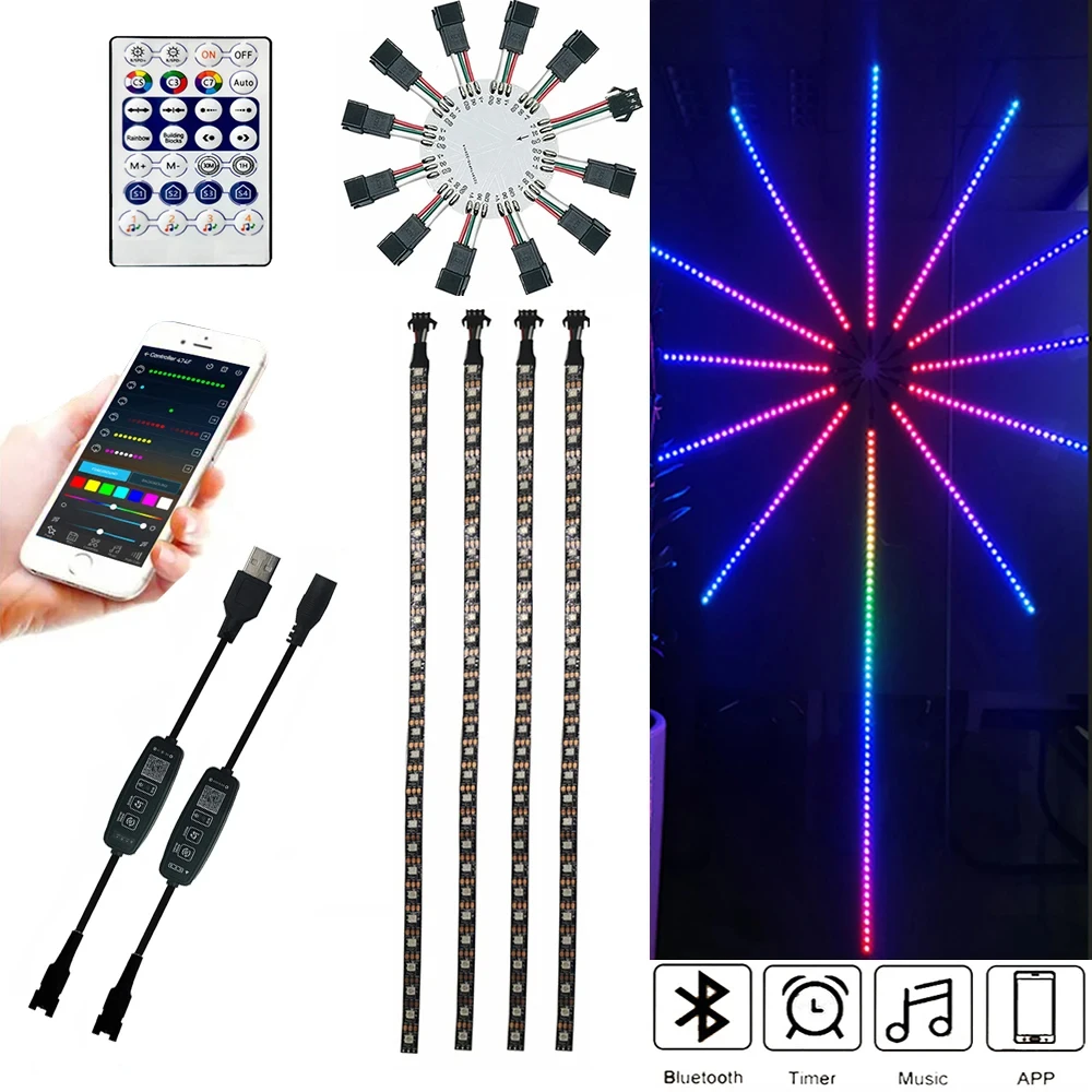 Music Sync Color Changing 2.4G Remote APP Control SMD5050 Firework LED Strip Lights for Room Party Holiday Christmas Decoration
