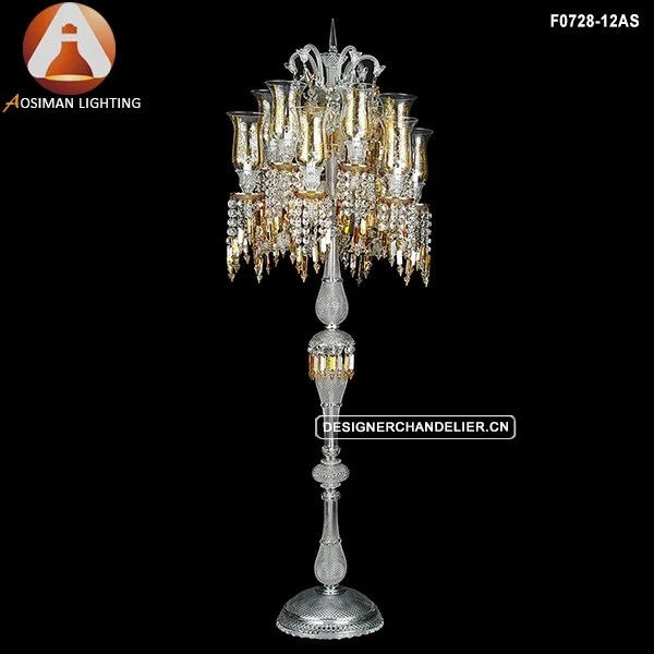 12 Light Floor Lamp with Clear & Amber Crystals