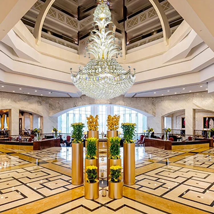Banquet hall exhibition hall hotel lobby decoration lighting custom made ceiling luxury pendant light large crystal chandelier