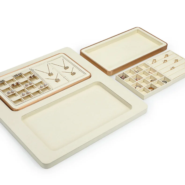 SUNDO High quality custom Microfiber material Jewellery Display Trays 16 slot metal logo printed Stackable Jewelry Tray