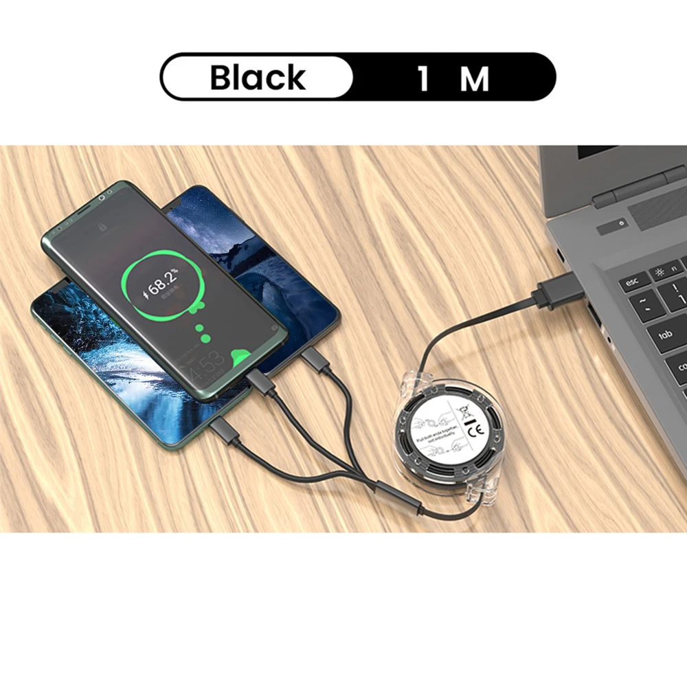 Multi USB Retractable Charging Cable 3 in 1 Multiple Charger Cord Adapter Connector with Type C/Micro USB