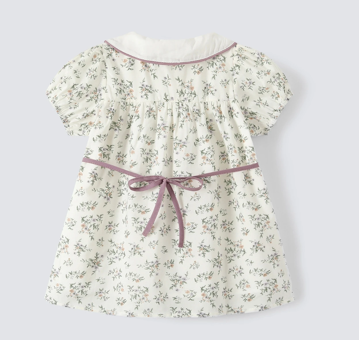 European vintage style toddler girl floral cotton puff sleeve princess bow dress