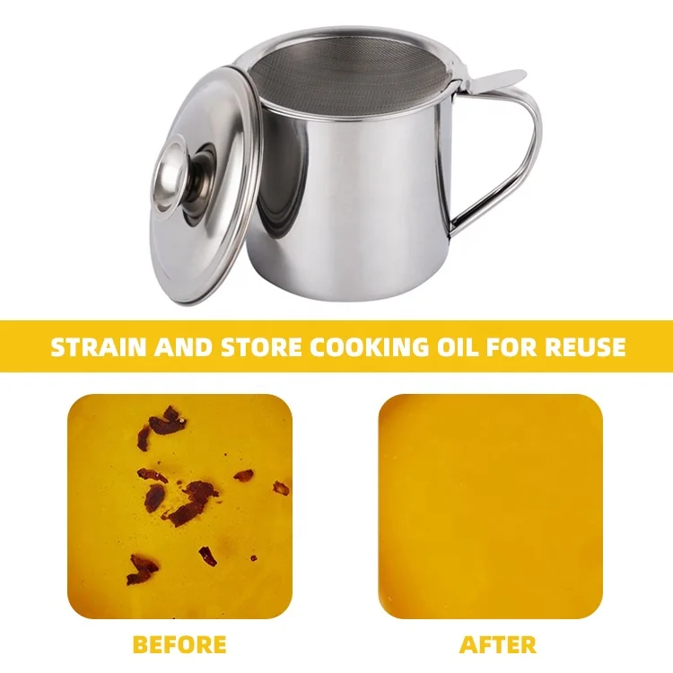 Stainless Steel Oil Pot/oil Cup/ Oil Drain Cup with Filtering Strainer 410 Oil Filter Cup with Handle