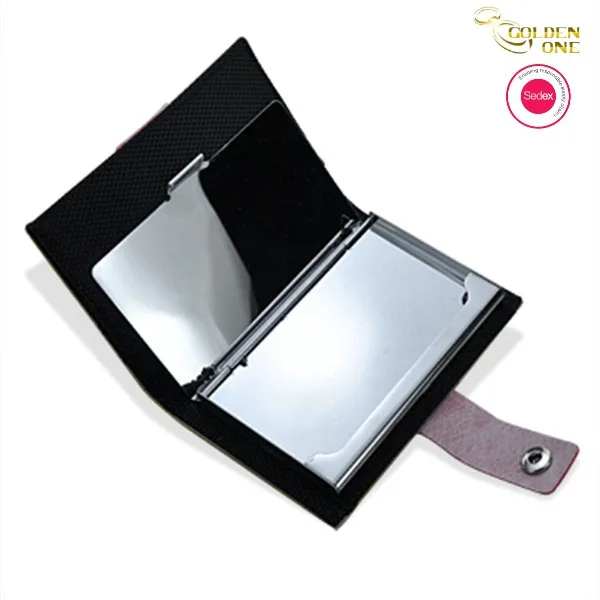 Hot Sale Women Custom Logo Color Pu Leather Stainless Metal Slim Credit Wallet Card Holder For Business Gift