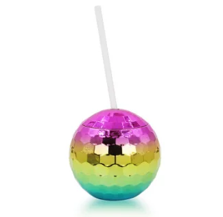 New Disco Ball Commemorative Cup Plastic Flash Ball Cocktail Cup Electroplated Disco Ball Drinking Cup with Lid Straw