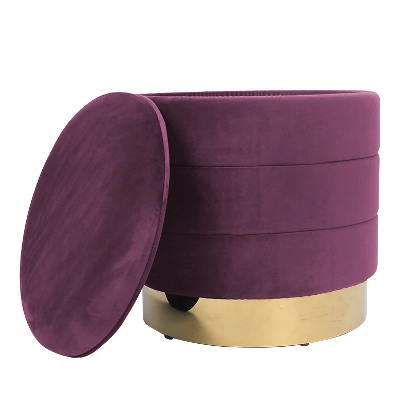 Factory Customized  wholesale design stool round pouf modern  purple velvet  fabric ottoman for living home furniture
