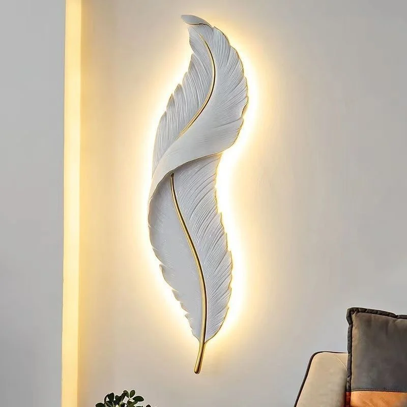Scandinavian resin feather wall lamp smart living room TV background wall art decoration light luxury creative wall lamps