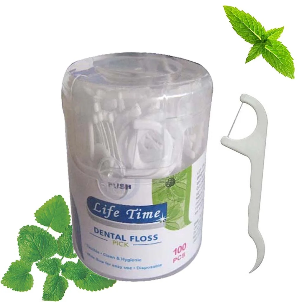 dental flosser 100 pcs 2 in 1dental floss pick oral care toothpick round box private label floss pick