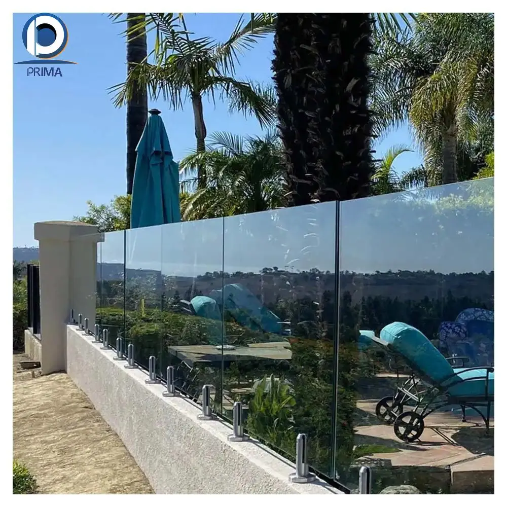 Prima Balcony Aluminum U Channel Clear Tempered Glass Railing Frame less Glass Fence base shoe Profile u channel Railing