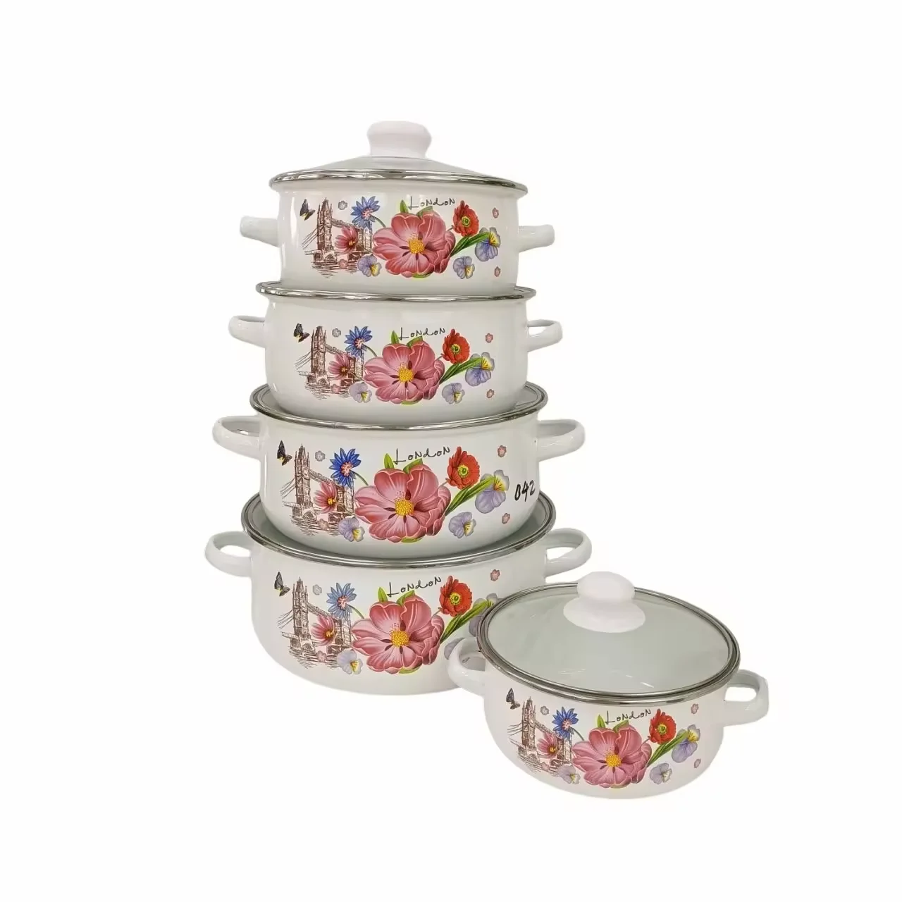 Manufacturing vendors 5 PCS enamel casserole Set Glass Lid Cookware Kitchen Casseroles Pot Set