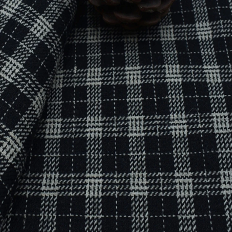 Korean fashion heavyweight 54% linen 46% polyester plaid fabrics checked black clothing manufacturing fabric for sale