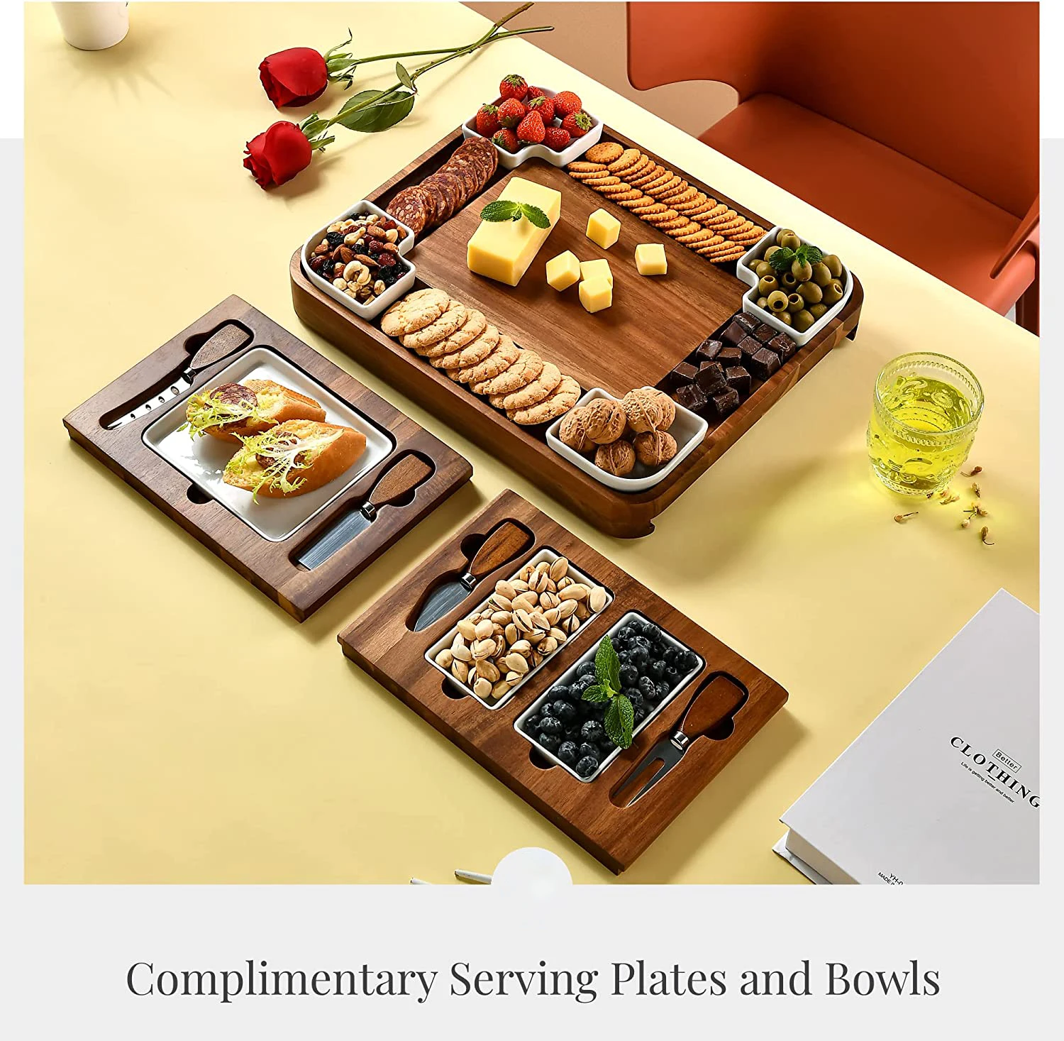 Acacia Cheese Board Set, Square Shaped Charcuterie Set, Cheese Platter Handcrafted Design
