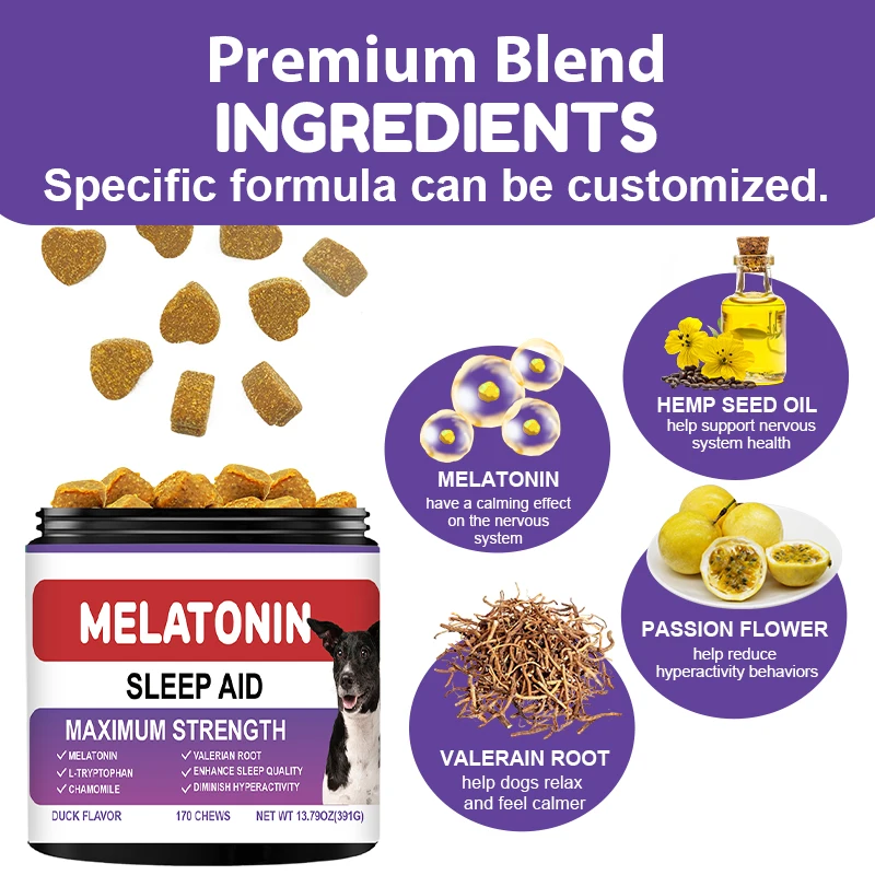 Oem Nighttime Calm High Safety Dog Calming Aid Melatonin Soft Chews Dog Treats