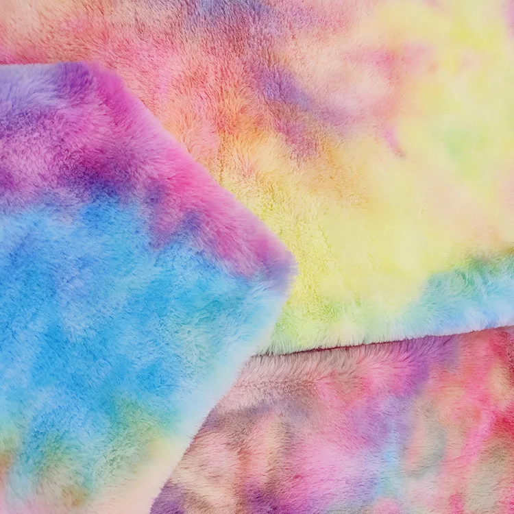 Goods in stock lovable rabbit wool soft polyester tie dye velvet fabric for toy