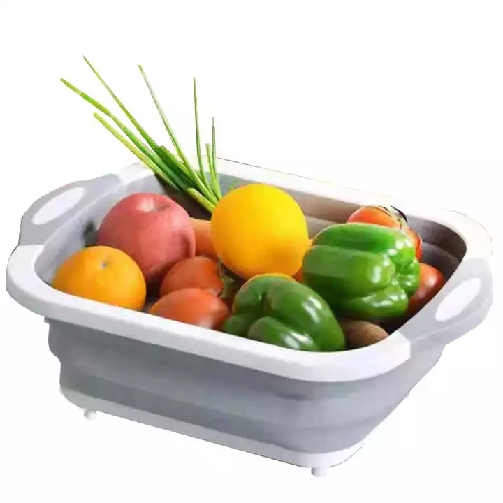 Collapsible Kitchen Cutting Board with Colander Vegetable Washing Basket  Foldable Chopping Board Travel Outdoor Camp Basin