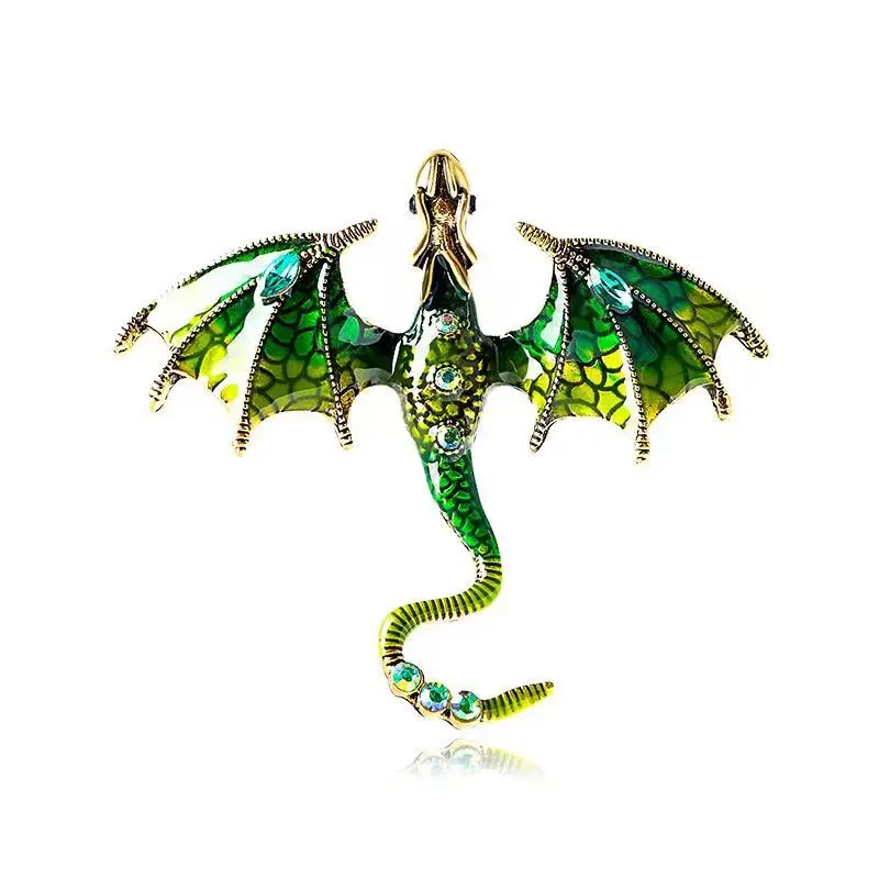 Enamel Dragon Brooches for Women Men 6-color Rhinestone Flying Legend Animal Party Office Brooch Pins Gifts