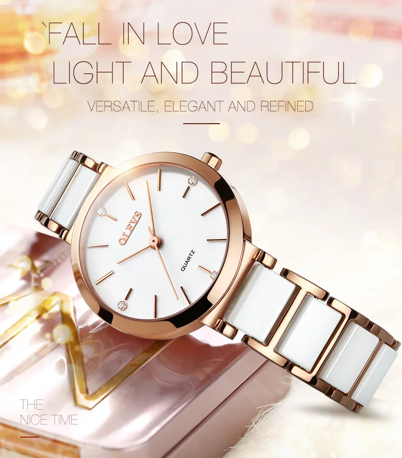 
2020 New Stylish Girls White Sport Watch Fashion Luxury Brand Gold Quartz Ladies Ceramics Bracelet Classic Women Wrist Watch 