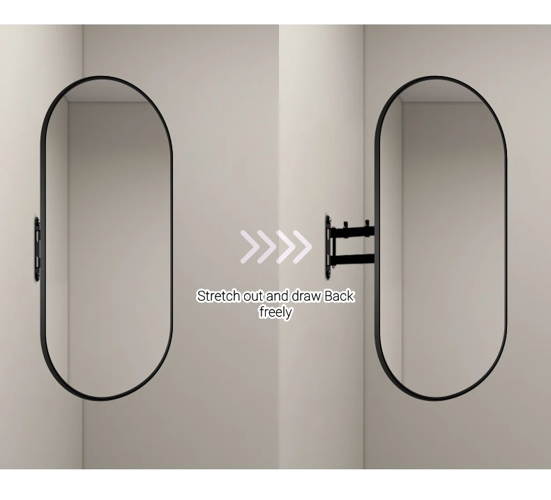oval shape aluminum framed rotating stretching bathroom mirror wall mounted make up Foldable Mirror washstand mirror