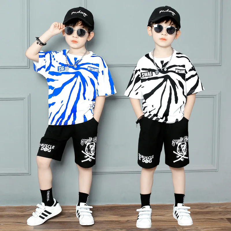 Top Leader Summer 2Pcs Suits Boy Clothing Set hiphop Style T-shirt + Shorts pant teenage Boy Clothes outfit 9 10 11 12 13 Years