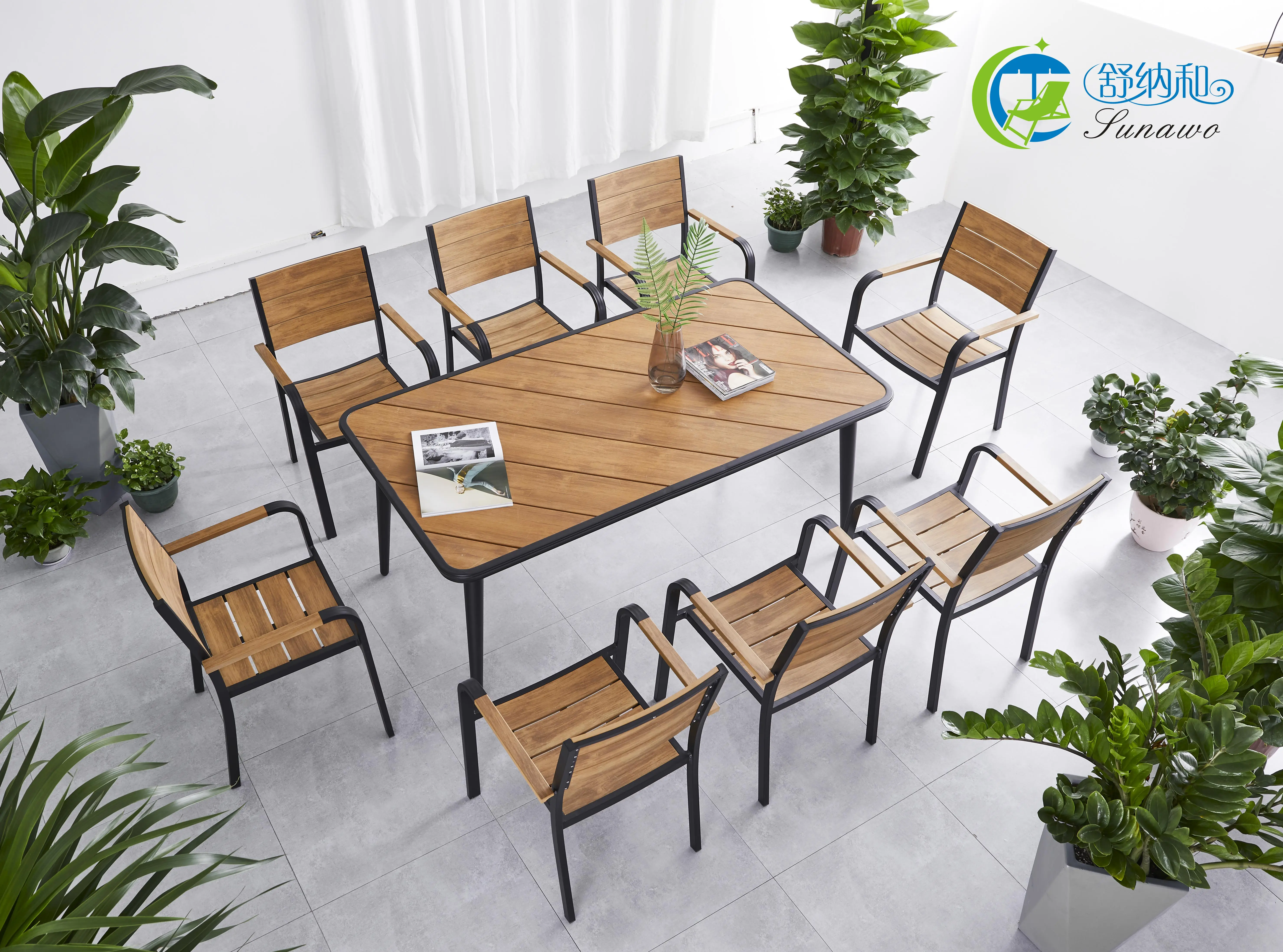 Neptune Plastic Wood Chair with Plastic Wood Table Outdoor Furniture Set