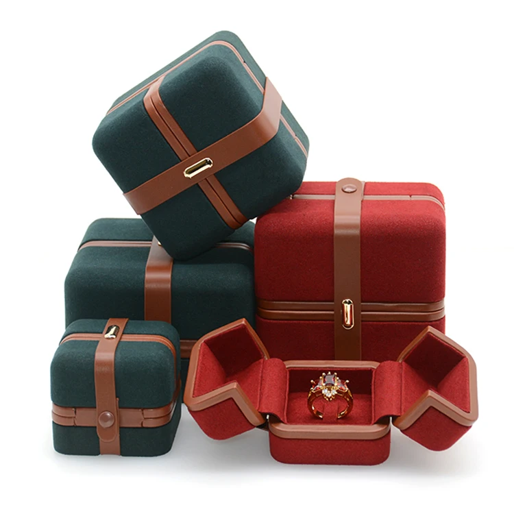 Custom High Quality Velvet Foldable Red Rose Double Door Ring Cufflinks Gift Jewelry Box