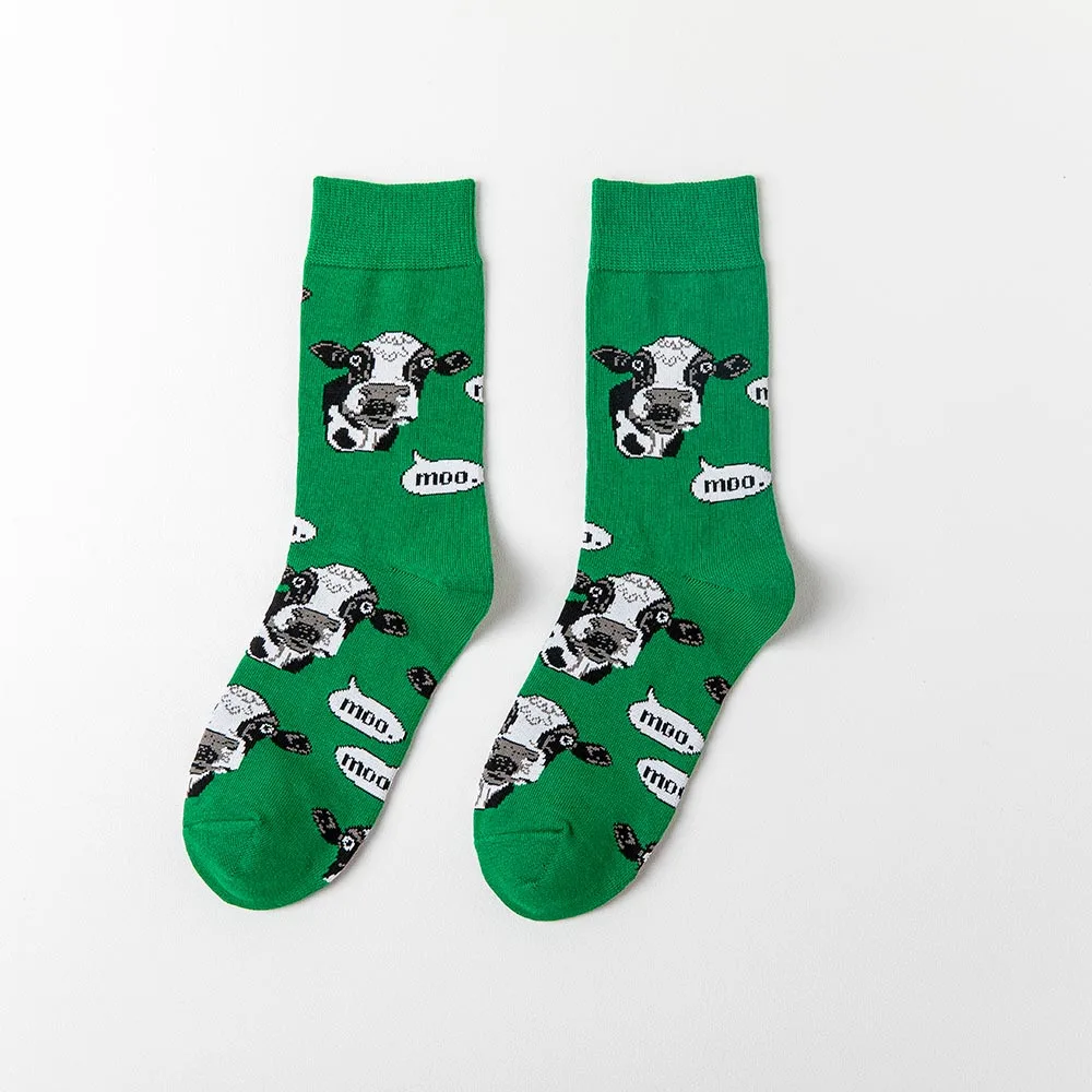 Изготовленные На Заказ Зеленые Чулочные изделия Мультяшные милые корейские необычные женские носки