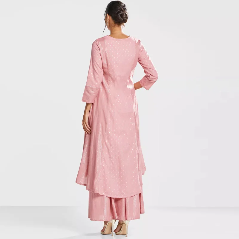 New fashion women s plus size casual elegant button Round loose high low tunic muslim  palazzo  trouser two piece suit